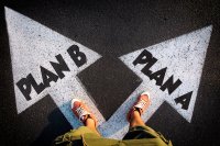 Plan A and Plan B paths marked on pavement