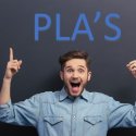 Young Man pointing up to the phrase "PLA's"