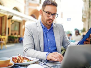 Professional businessman at a a laptop